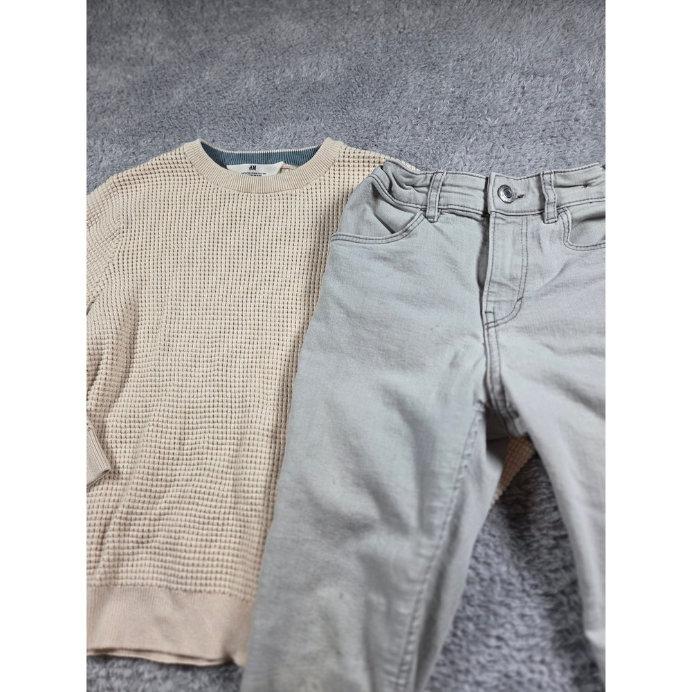 HM Boys‎ Cream Waffle Knit Sweater and Gray Skinny Jeans Set Size 8-10Y